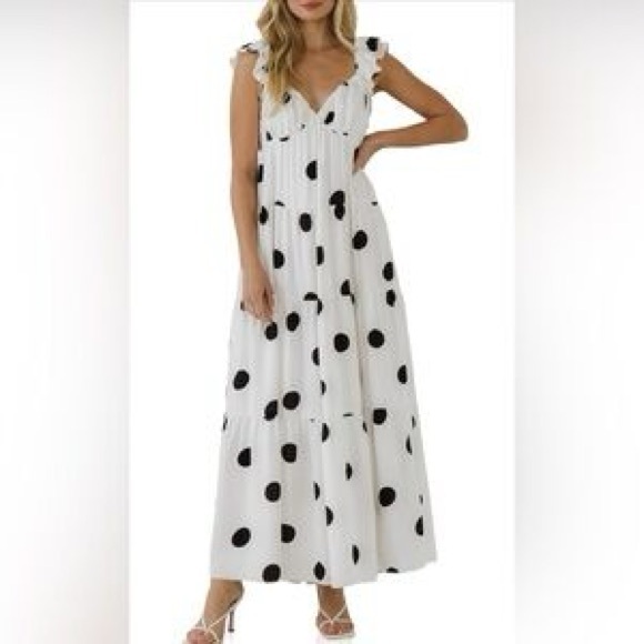 English‎ Factor women’s size large white and black polka dot tiered maxi dress - Picture 1 of 9